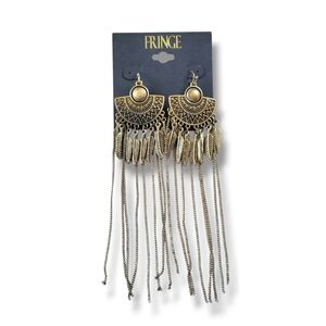 Fringe | NWOT SW Boho Brass Tribal Dangling Tassel Fringed Statement Earrings